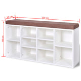 Shoe Storage Bench 10 Compartments White - 45-Degree Angle