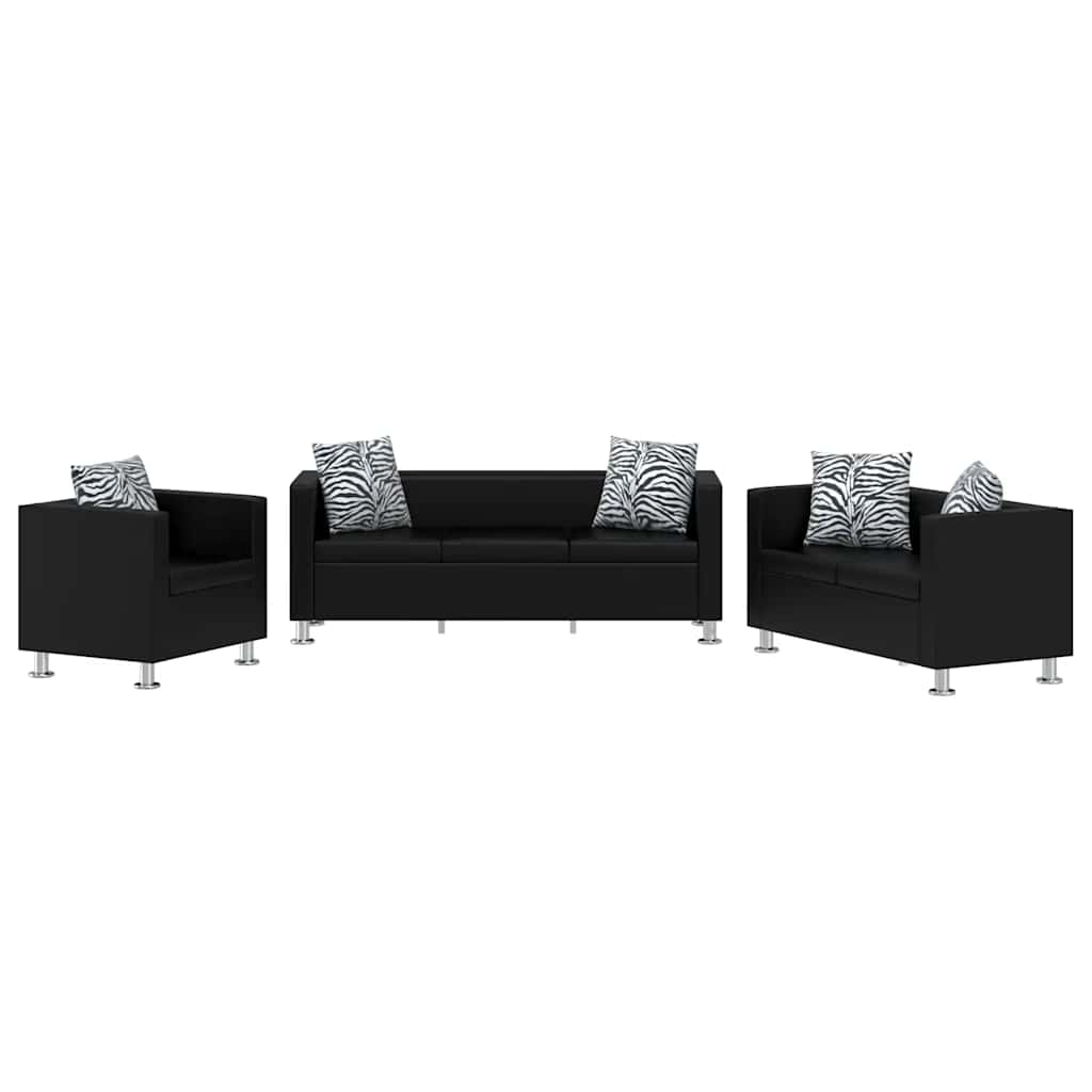 Sofa Set Artificial Leather 3-Seater 2-Seater Armchair Black
