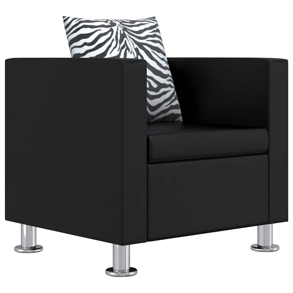 Sofa Set Artificial Leather 3-Seater 2-Seater Armchair Black