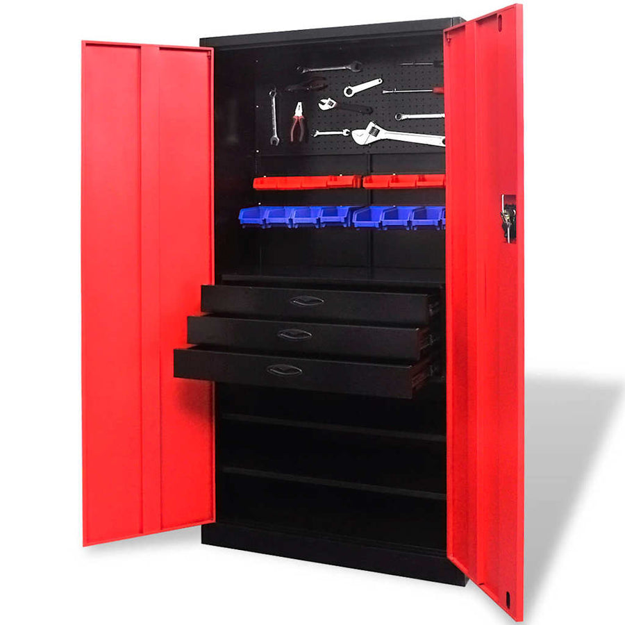 Metal Tool Storage Cabinet with Removable Tool Chest Black-red