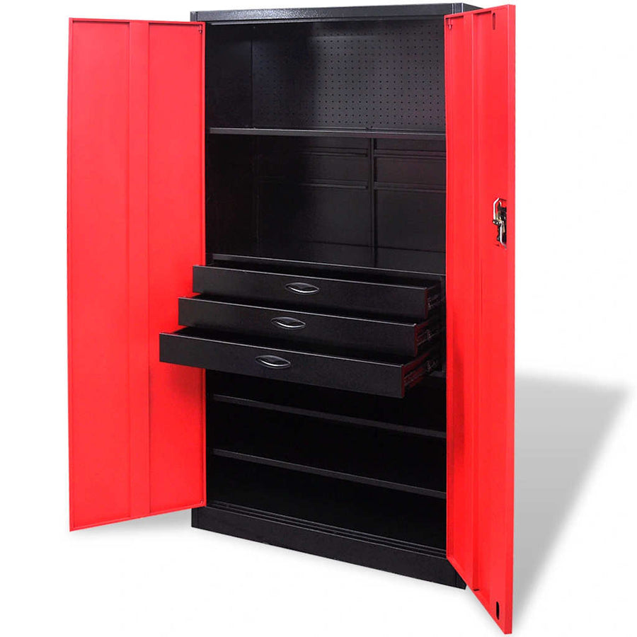 Metal Tool Storage Cabinet with Removable Tool Chest Black-red