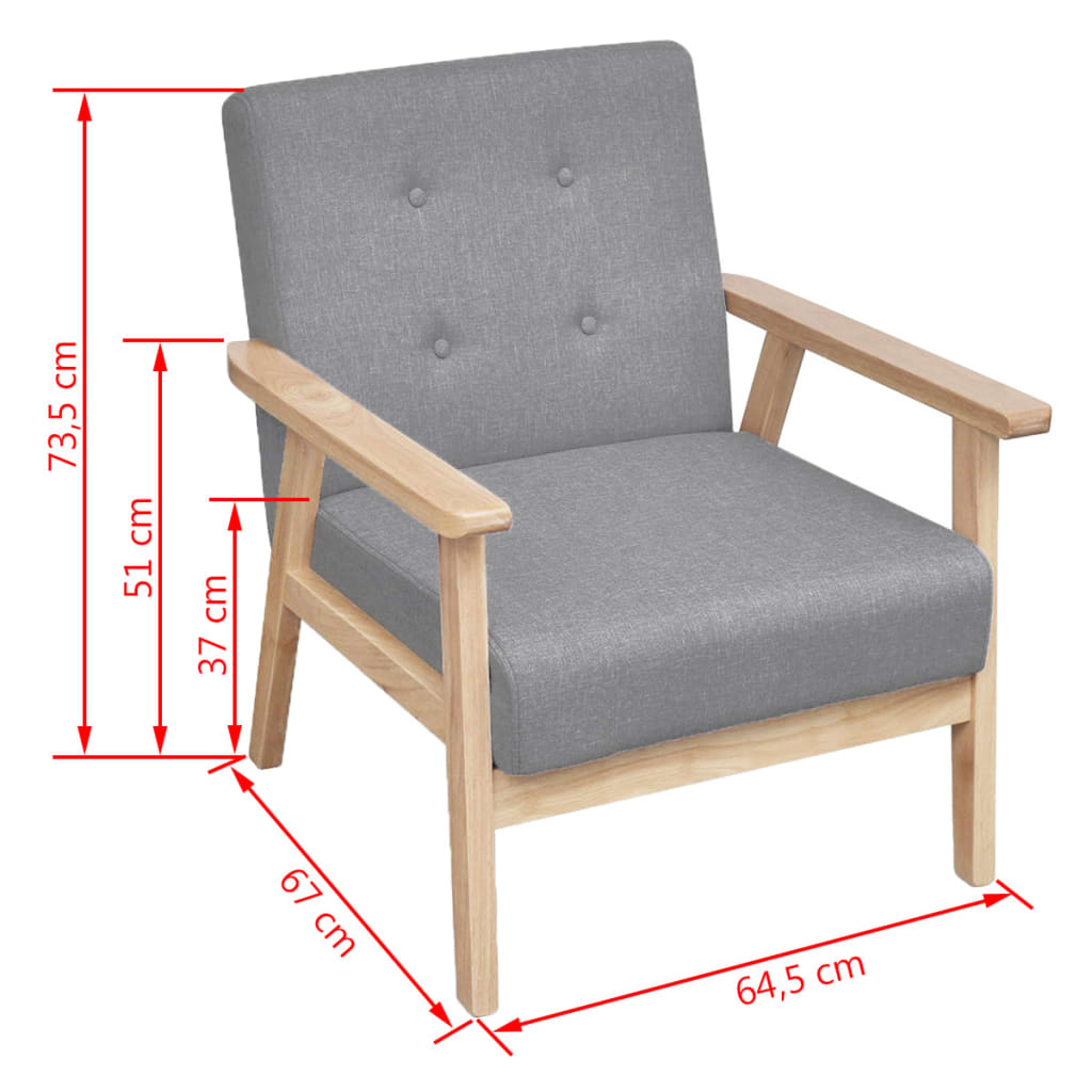 Sofa Set 2 Pieces Fabric Light Grey