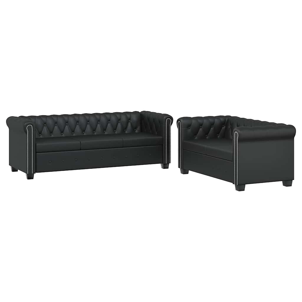Chesterfield 2-Seater and 3-Seater Artificial Leather Black