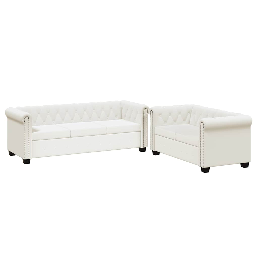 Chesterfield 2-Seater and 3-Seater Artificial Leather White