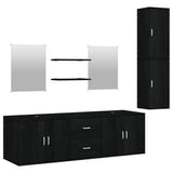7 Piece Bathroom Furniture Set Black Engineered Wood - Front View