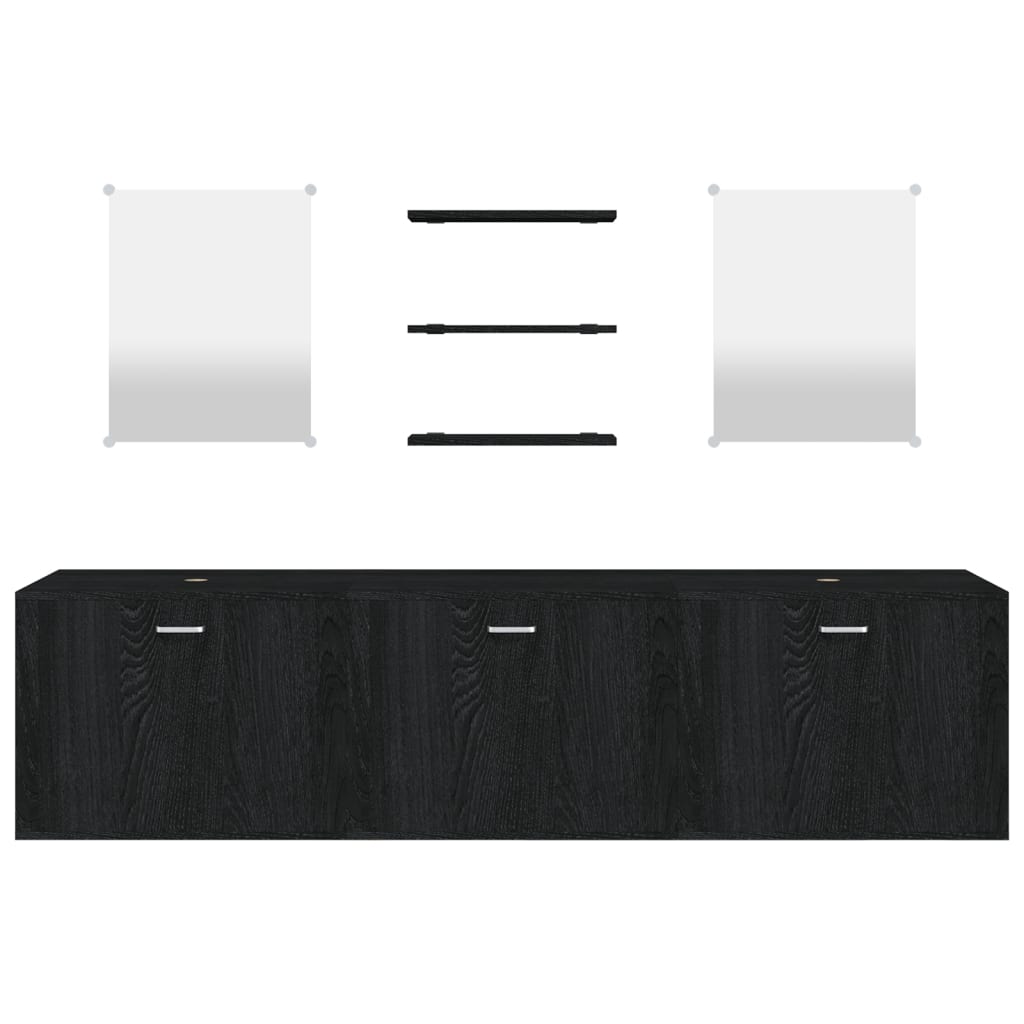 6 Piece Bathroom Furniture Set Black Engineered Wood