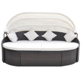 Outdoor Lounge Bed with Canopy Poly Rattan Brown - Front View