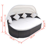Outdoor Lounge Bed with Canopy Poly Rattan Brown - 45-Degree Angle