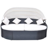 Outdoor Lounge Bed with Canopy Poly Rattan Black - Front View