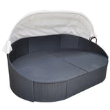 Outdoor Lounge Bed with Canopy Poly Rattan Black - Side View