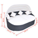 Outdoor Lounge Bed with Canopy Poly Rattan Black - 45-Degree Angle