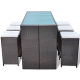 7 Piece Garden Bar Set with Cushions Poly Rattan Brown - Top-Down View