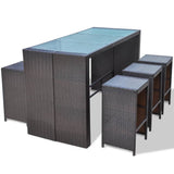 7 Piece Garden Bar Set with Cushions Poly Rattan Brown - 45-Degree Angle