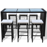 7 Piece Garden Bar Set with Cushions Poly Rattan Black - Side View