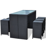 7 Piece Garden Bar Set with Cushions Poly Rattan Black - 45-Degree Angle
