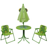 3 Piece Kids' Garden Bistro Set with Parasol Green - Front View
