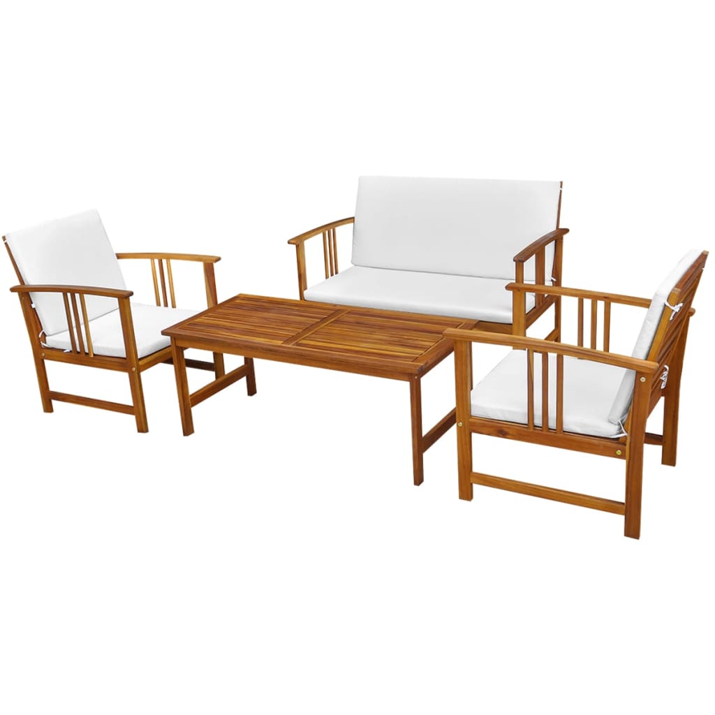 4 Piece Garden Lounge Set with Cushions Solid Acacia Wood