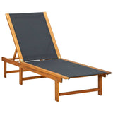 Sun Lounger with Table Solid Acacia Wood and Textilene - Front View