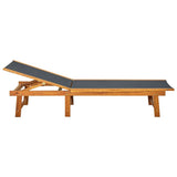Sun Lounger with Table Solid Acacia Wood and Textilene - Side View