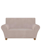 Stretch Couch Slipcover Beige Polyester Jersey - Front View
