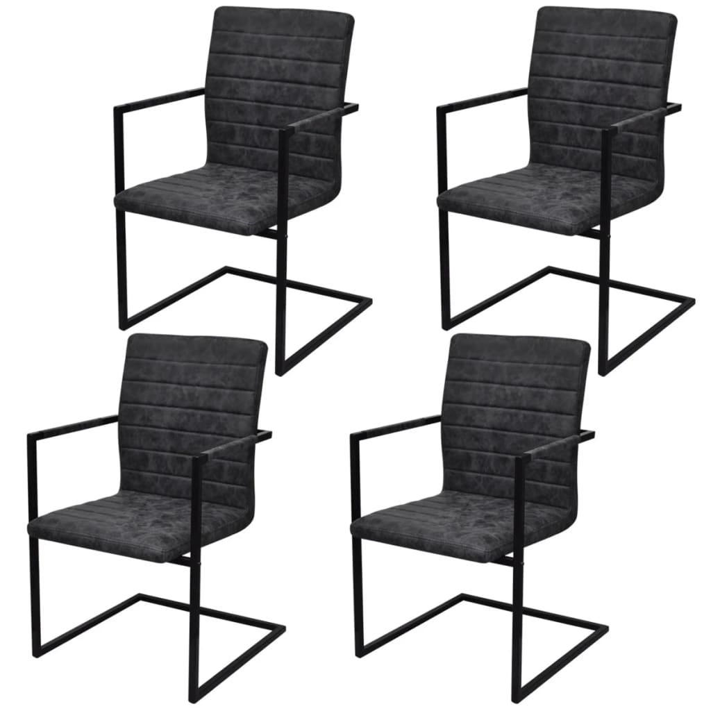 Cantilever Dining Chairs 4 pcs Black Faux Leather