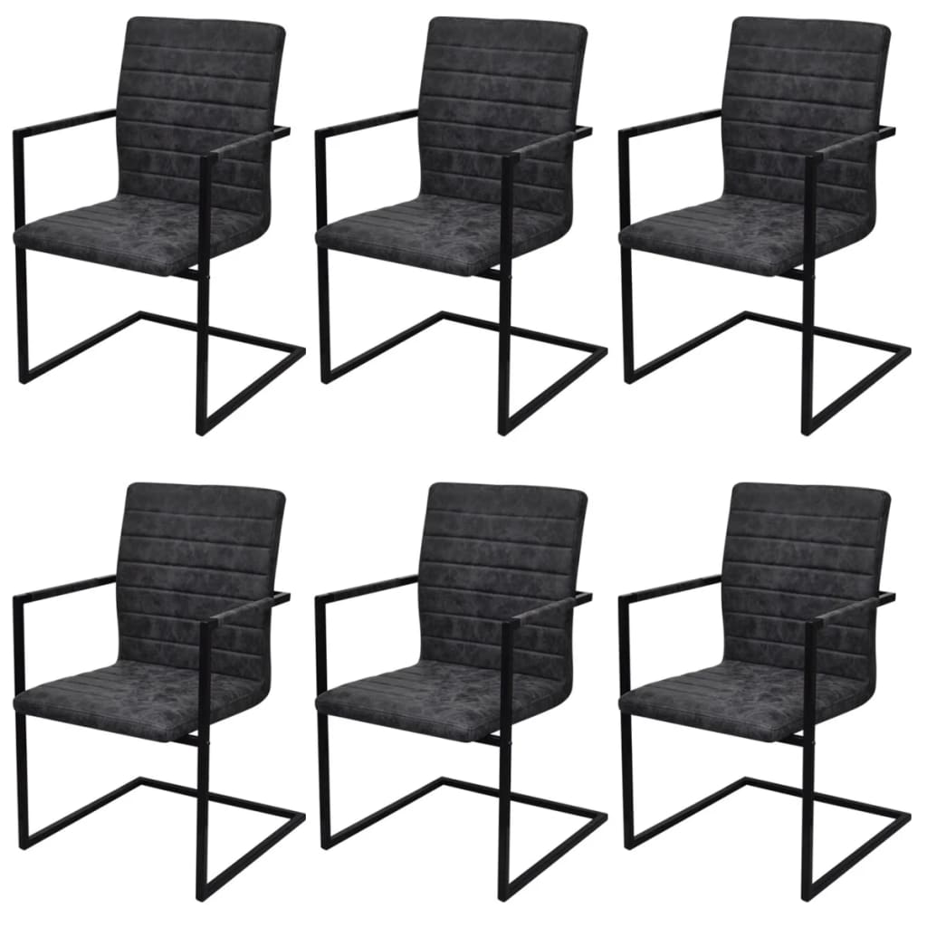 Cantilever Dining Chairs 6 pcs Black Faux Leather
