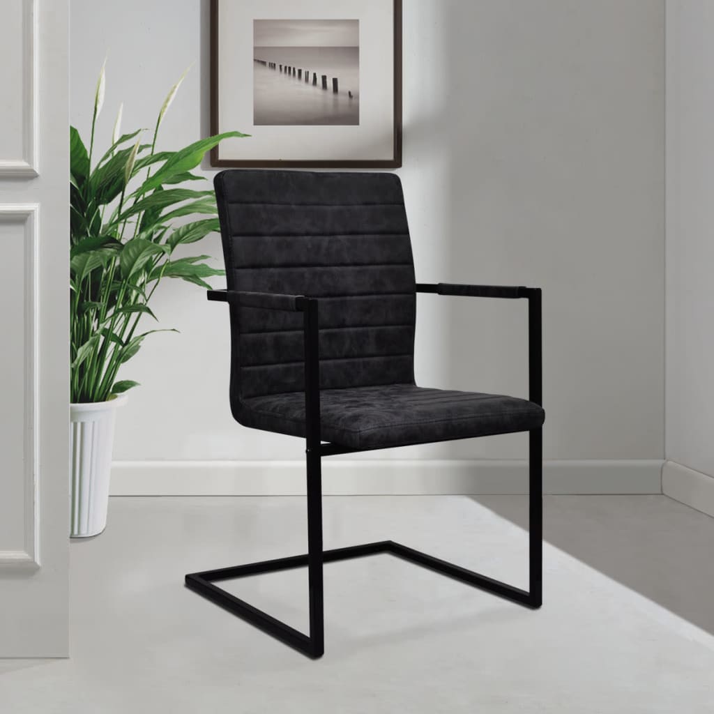 Cantilever Dining Chairs 6 pcs Black Faux Leather