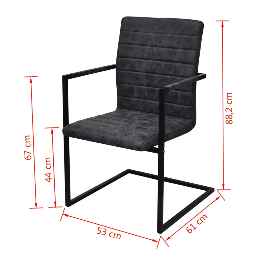 Cantilever Dining Chairs 6 pcs Black Faux Leather