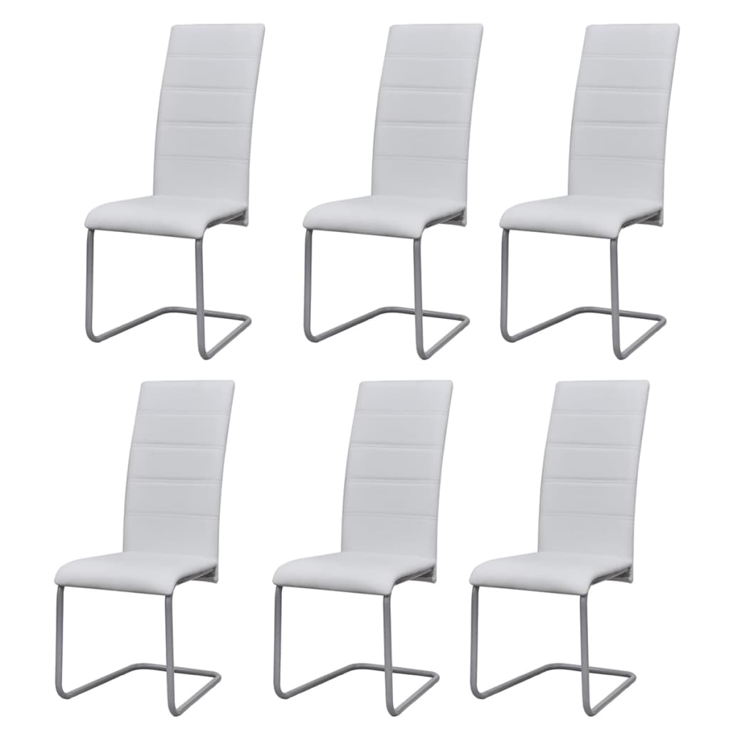 Cantilever Dining Chairs 6 pcs White Faux Leather