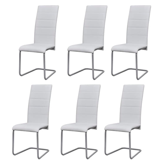 Cantilever Dining Chairs 6 pcs White Faux Leather