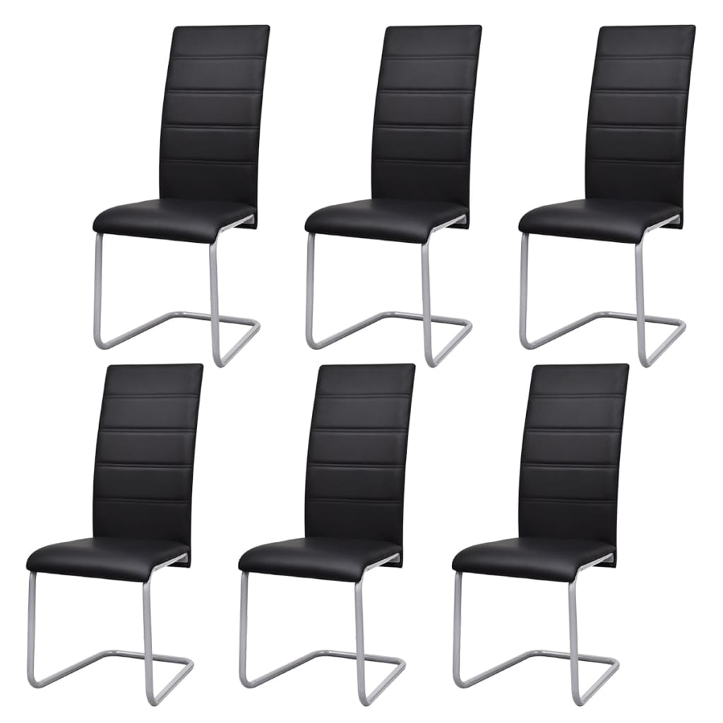 Cantilever Dining Chairs 6 pcs Black Faux Leather