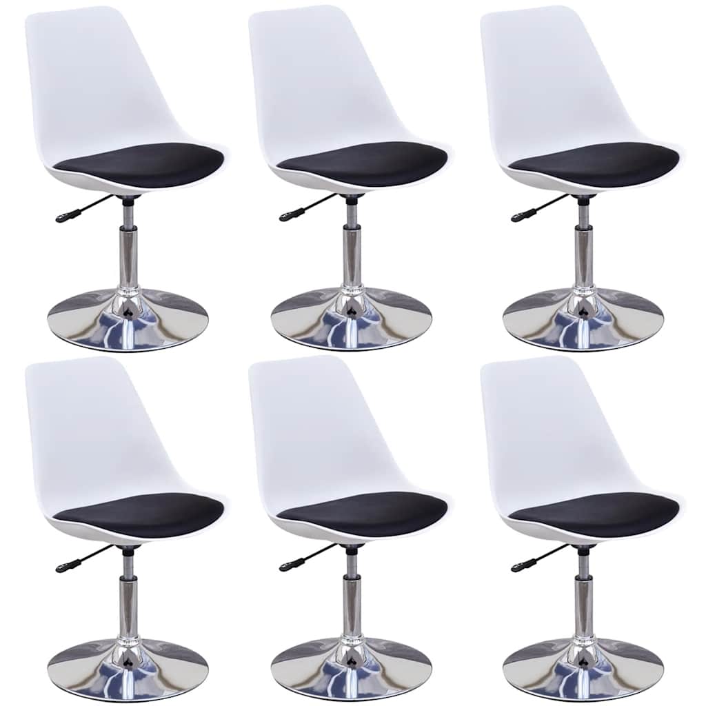 Swivel Dining Chairs 6 pcs White and Black Faux Leather