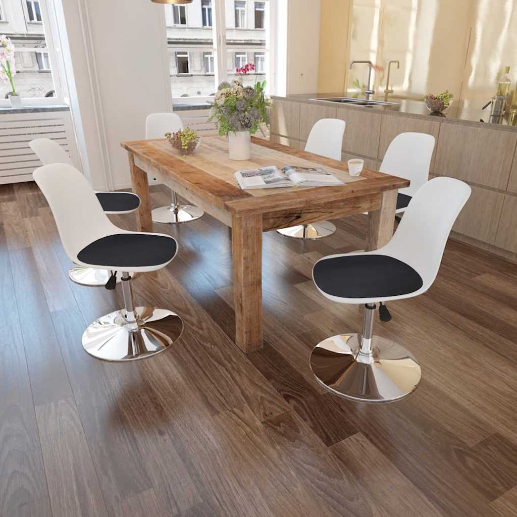Swivel Dining Chairs 6 pcs White and Black Faux Leather