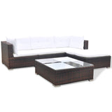 5 Piece Garden Lounge Set with Cushions Poly Rattan Brown - Top-Down View