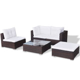 5 Piece Garden Lounge Set with Cushions Poly Rattan Brown - 45-Degree Angle