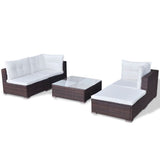 5 Piece Garden Lounge Set with Cushions Poly Rattan Brown - Rear View