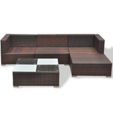 5 Piece Garden Lounge Set with Cushions Poly Rattan Brown - Close-Up Angle