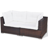 5 Piece Garden Lounge Set with Cushions Poly Rattan Brown - Low Angle