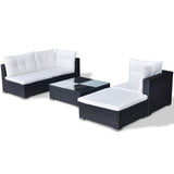 5 Piece Garden Lounge Set with Cushions Poly Rattan Black - Rear View