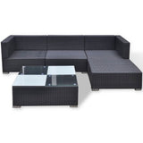 5 Piece Garden Lounge Set with Cushions Poly Rattan Black - Close-Up Angle