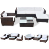 6 Piece Garden Lounge Set with Cushions Poly Rattan Brown - Front View