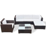 6 Piece Garden Lounge Set with Cushions Poly Rattan Brown - Side View