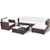 6 Piece Garden Lounge Set with Cushions Poly Rattan Brown