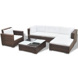 6 Piece Garden Lounge Set with Cushions Poly Rattan Brown - Top-Down View