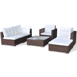 6 Piece Garden Lounge Set with Cushions Poly Rattan Brown - 45-Degree Angle
