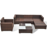 6 Piece Garden Lounge Set with Cushions Poly Rattan Brown - Close-Up Angle