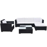 6 Piece Garden Lounge Set with Cushions Poly Rattan Black - Front View