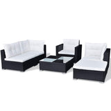 6 Piece Garden Lounge Set with Cushions Poly Rattan Black - 45-Degree Angle