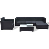 6 Piece Garden Lounge Set with Cushions Poly Rattan Black - Close-Up Angle