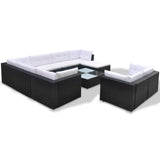 10 Piece Garden Lounge Set with Cushions Poly Rattan Black - Side View